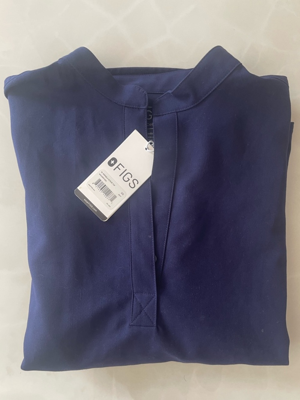 FIGS Women's Navy Short Sleeve Top with Mandarin Collar